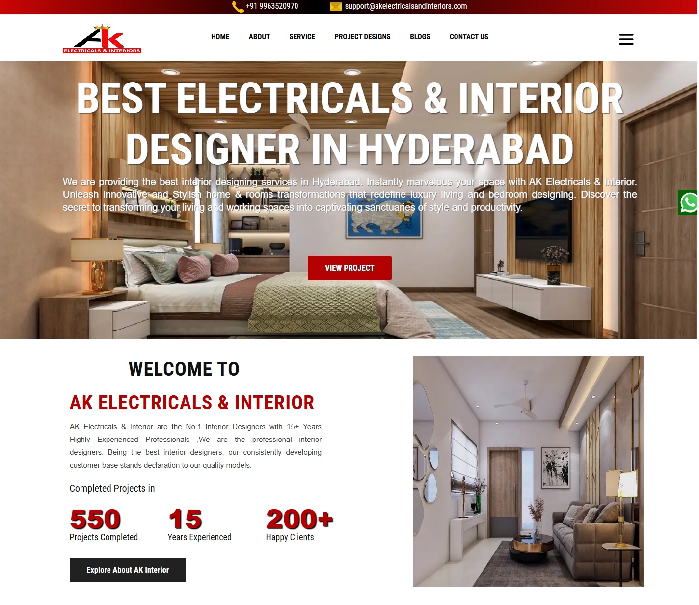 AK Electricals & Interior - Interior & Electrical Website developed by Creative Coder in India