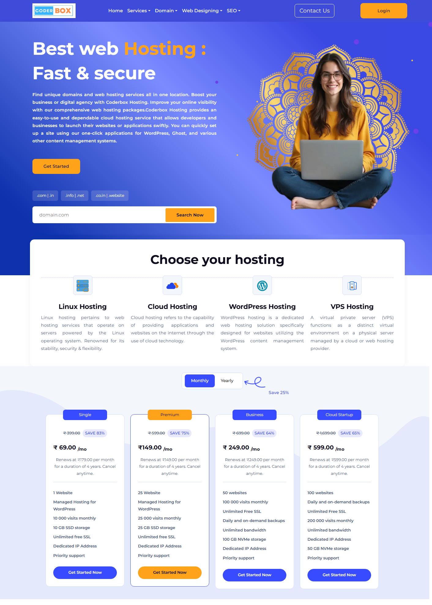 CoderBox - Hosting Company Website developed by Creative Coder in India