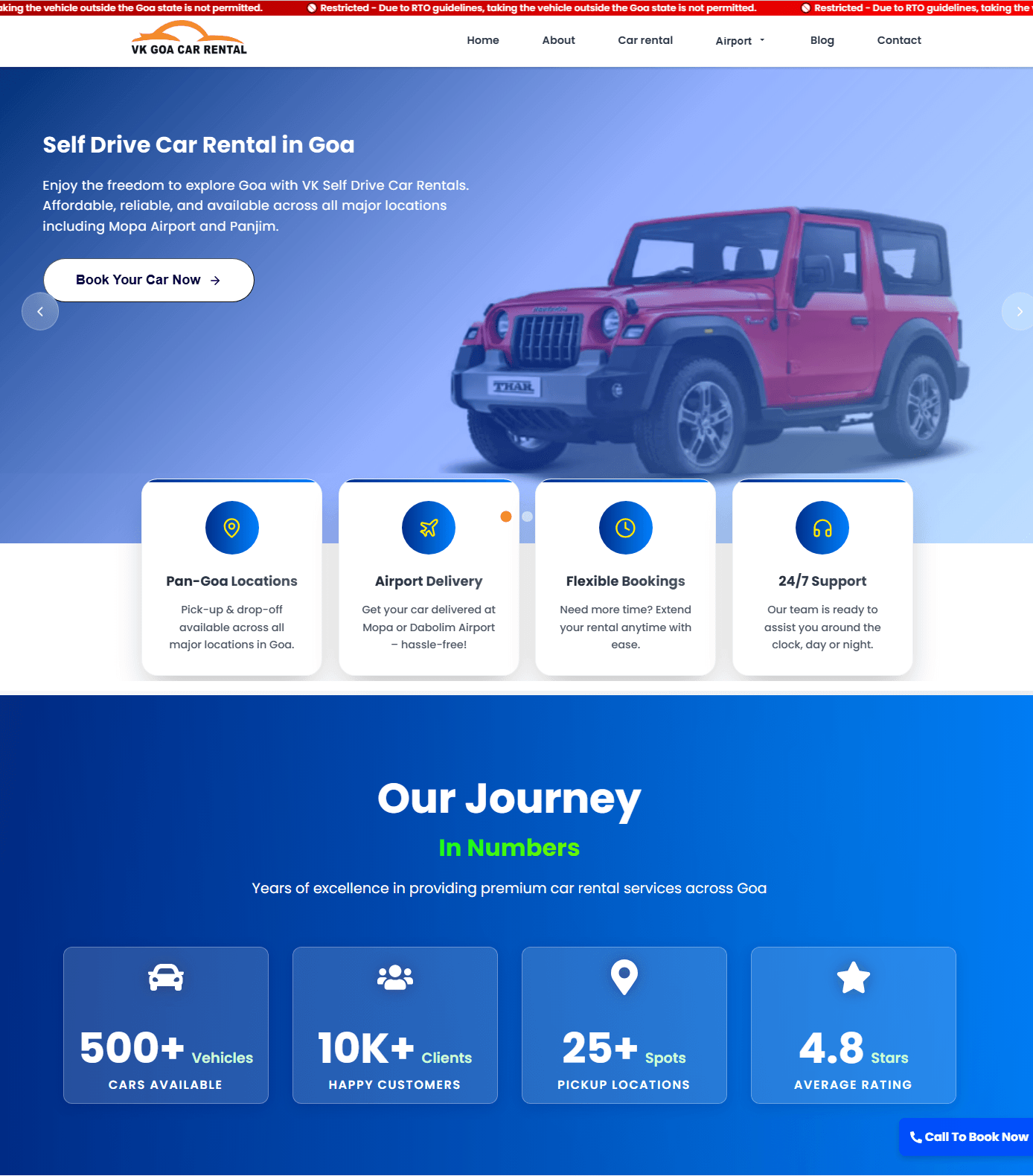 VK Goa Car Rental Website